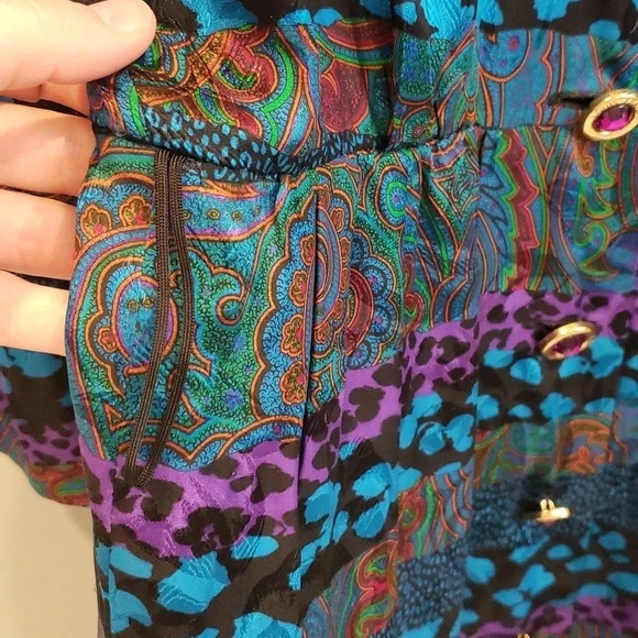 Louis Feraud 100% Silk Vintage Maxi Dress Long Sleeve Colorful Size US 12 - Picture 11 of 17